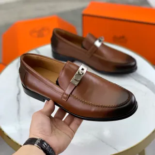 Hermès Oran Mocassim Marrom Couro Com Fivela