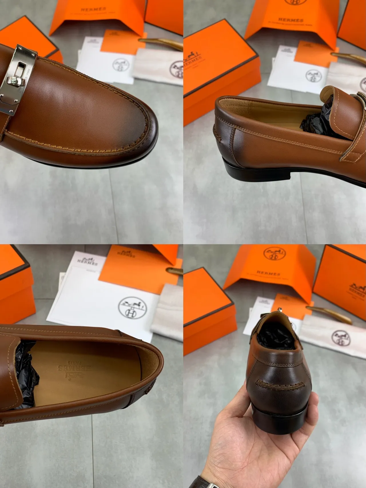Hermès Oran Brown Leather Buckle Loafer 2