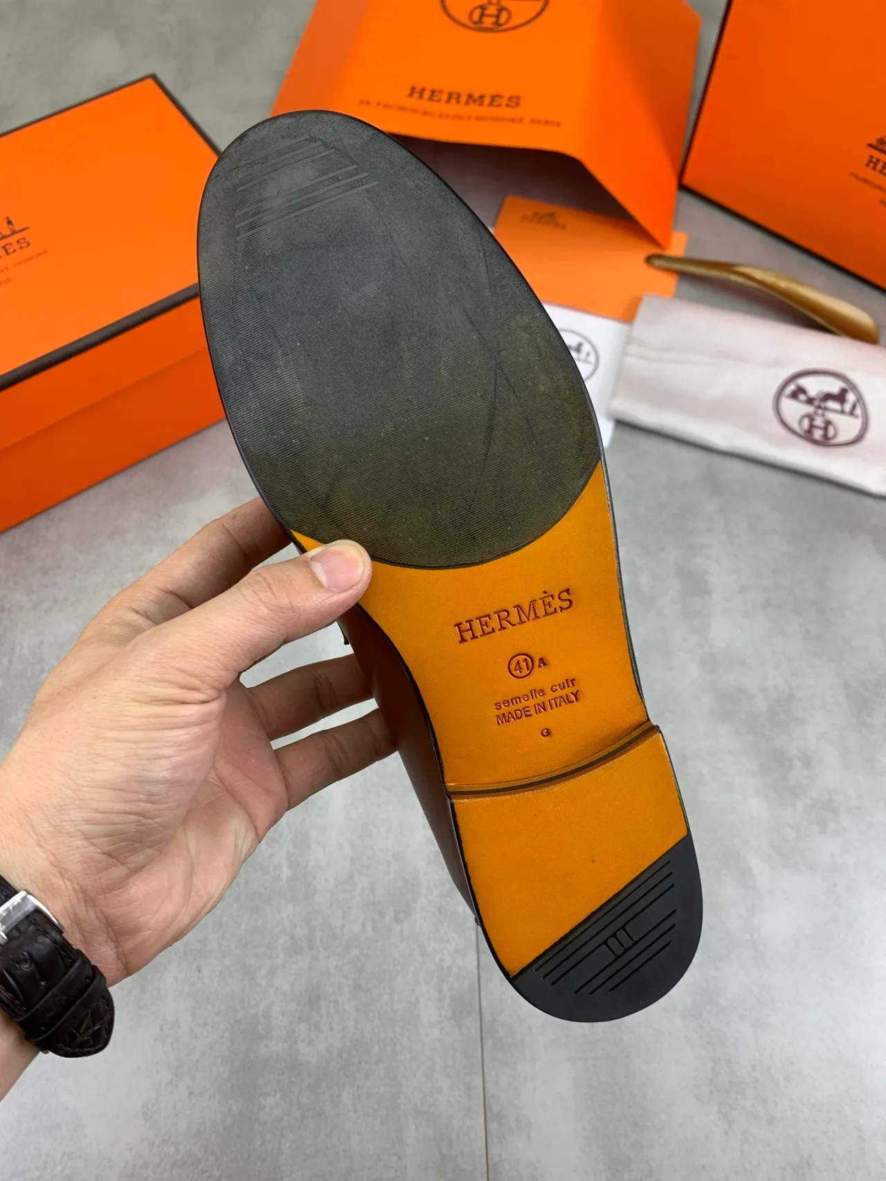 Hermès Oran Brown Leather Buckle Loafer 3