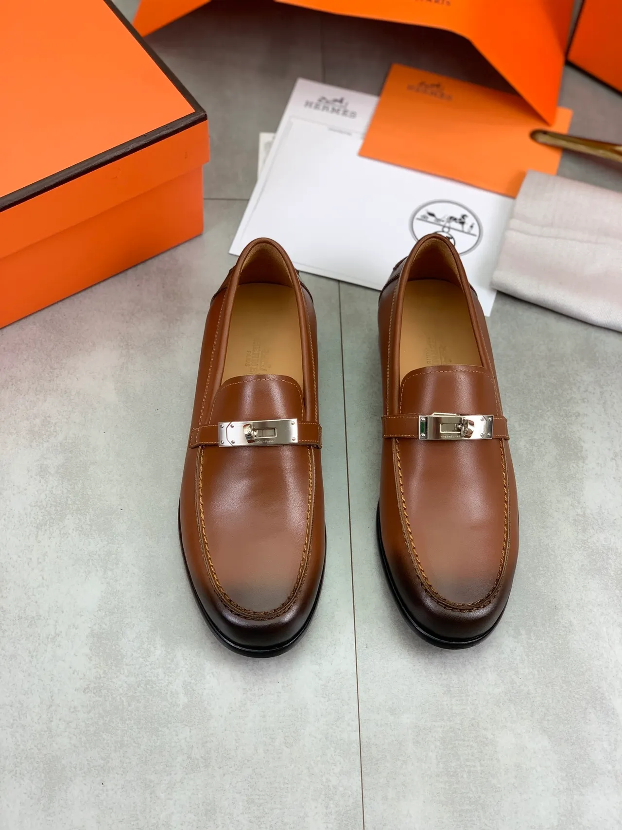 Hermès Oran Brown Leather Buckle Loafer 6