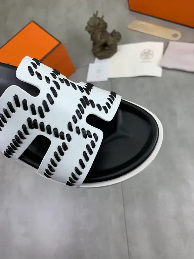 Hermès Oran H-Strap Perforated Slide Slippers 4