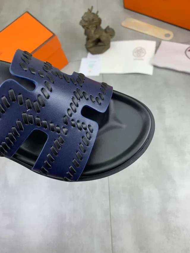 Hermès Oran H-Strap Perforated Slide Slippers 6