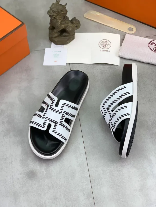 Hermès Oran H-Strap Perforated Slide Slippers 7