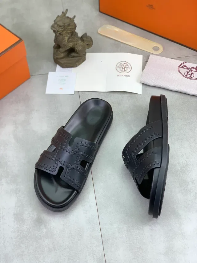 Hermès Oran H-Strap Perforated Slide Slippers 8