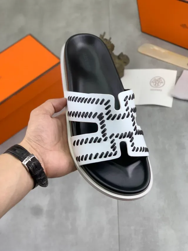 Hermès Oran H-Strap Perforated Slide Slippers 10