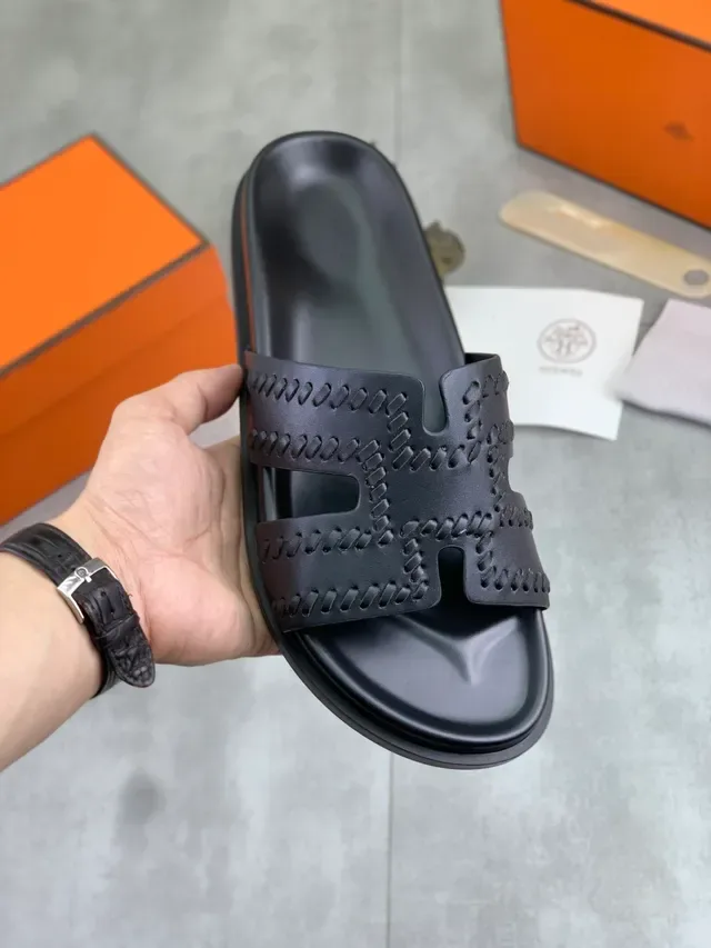 Hermès Oran H-Strap Perforated Slide Slippers 11