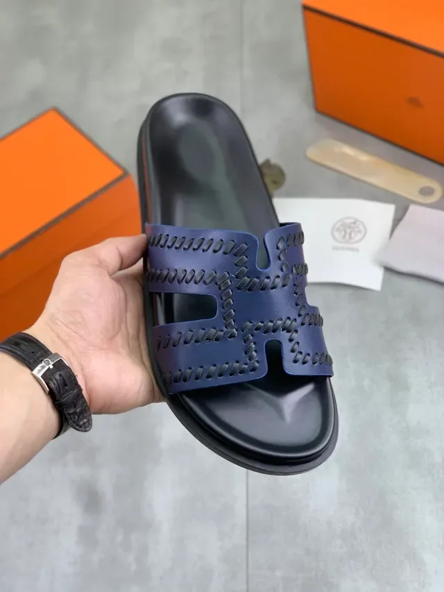 Hermès Oran H-Strap Perforated Slide Slippers 12