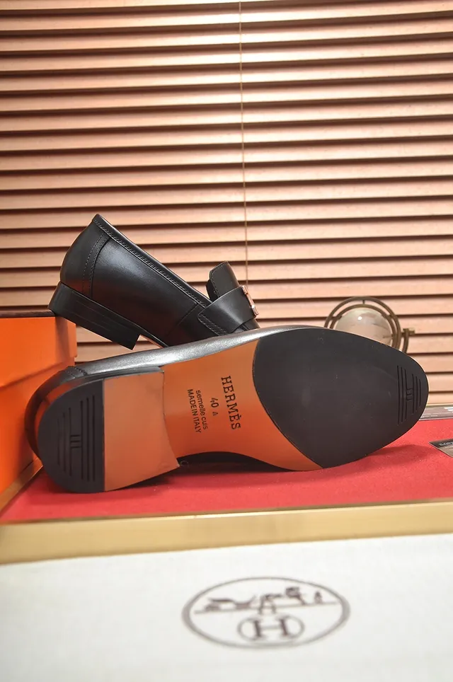 Hermès Oran Loafer Cuir Noir H-Buckle Mocassins 3