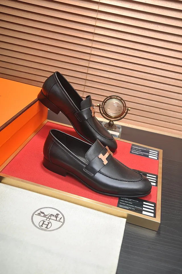 Hermès Oran Loafer Cuir Noir H-Buckle Mocassins 4