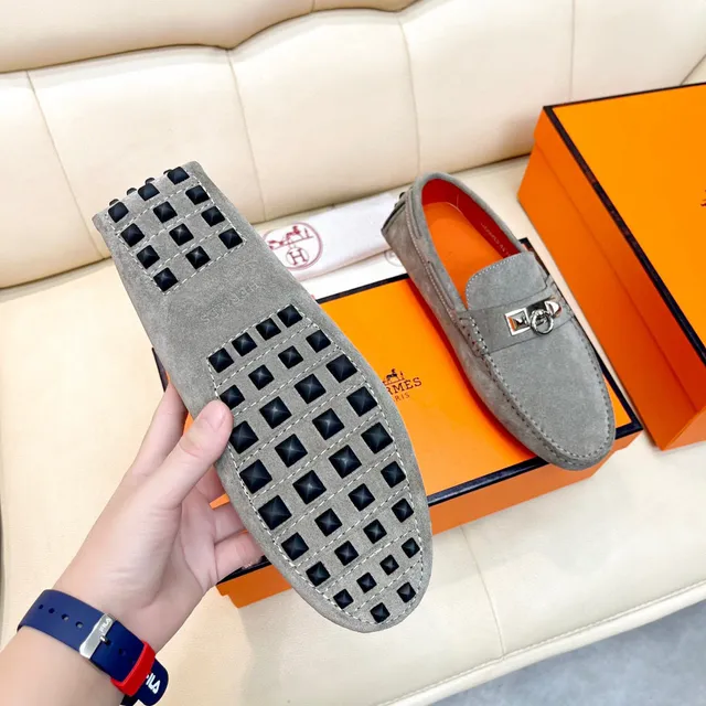 Hermès Oran Loafer Gray Suede Horsebit Buckle Loafers 2