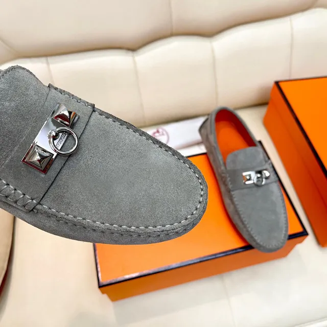 Hermès Oran Loafer Gray Suede Horsebit Buckle Loafers 4