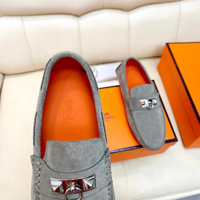 Hermès Oran Loafer Gray Suede Horsebit Buckle Loafers 5