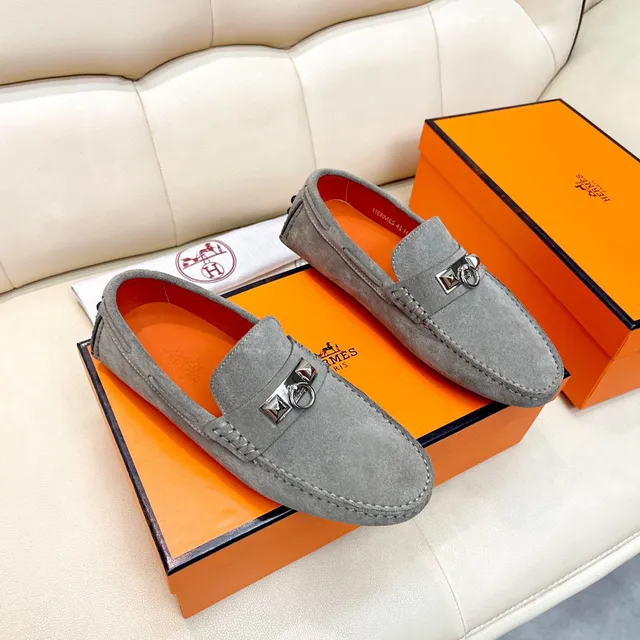 Hermès Oran Loafer Gray Suede Horsebit Buckle Loafers 6