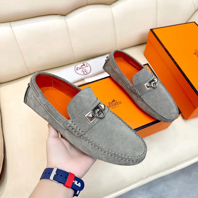 Hermès Oran Loafer Gray Suede Horsebit Buckle Loafers 7