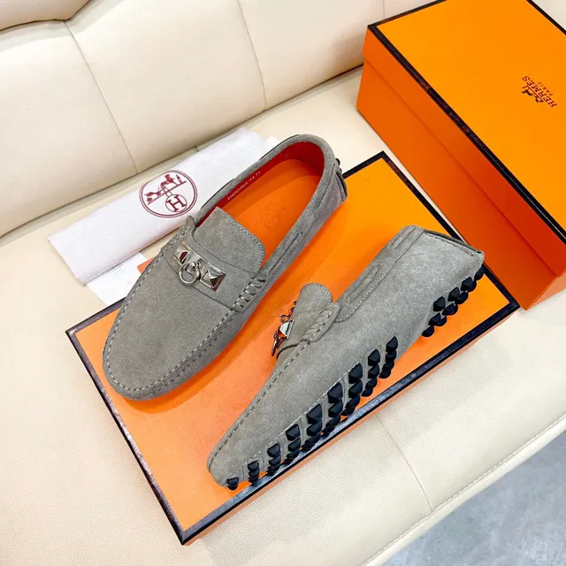 Hermès Oran Loafer Gray Suede Horsebit Buckle Loafers 8