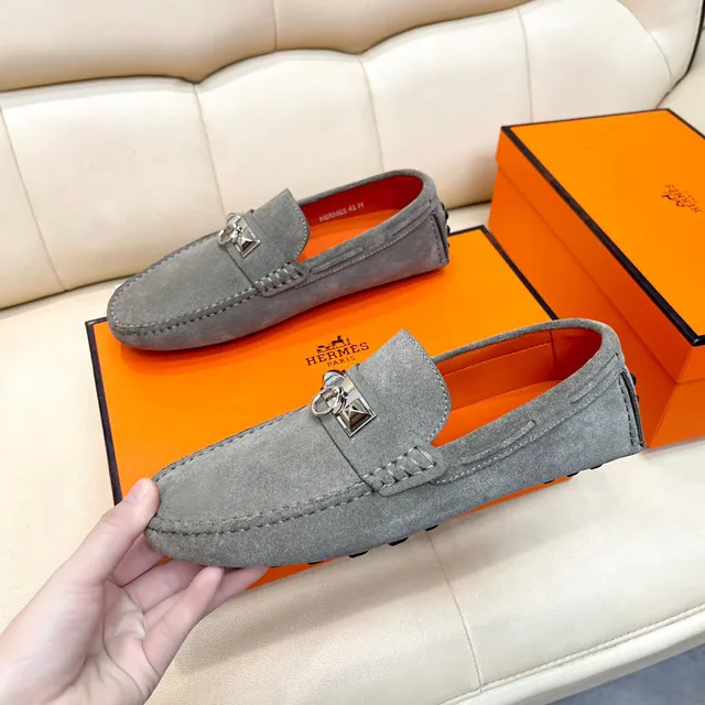 Hermès Oran Loafer Gray Suede Horsebit Buckle Loafers 9