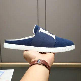 Hermès Oran Navy Suede White H-Logo Loafer
