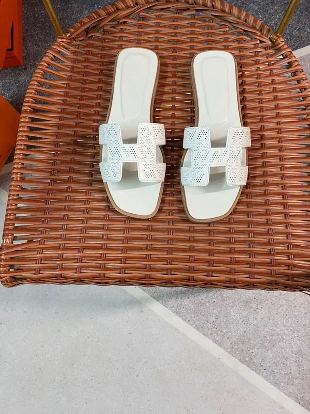 Hermès Oran Perforated H-Strap White Casual Sandals 2
