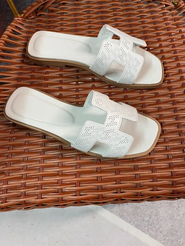 Hermès Oran Perforated H-Strap White Casual Sandals 3