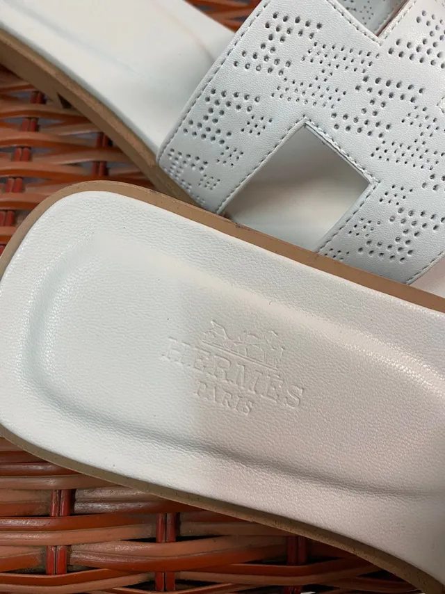 Hermès Oran Perforated H-Strap White Casual Sandals 4