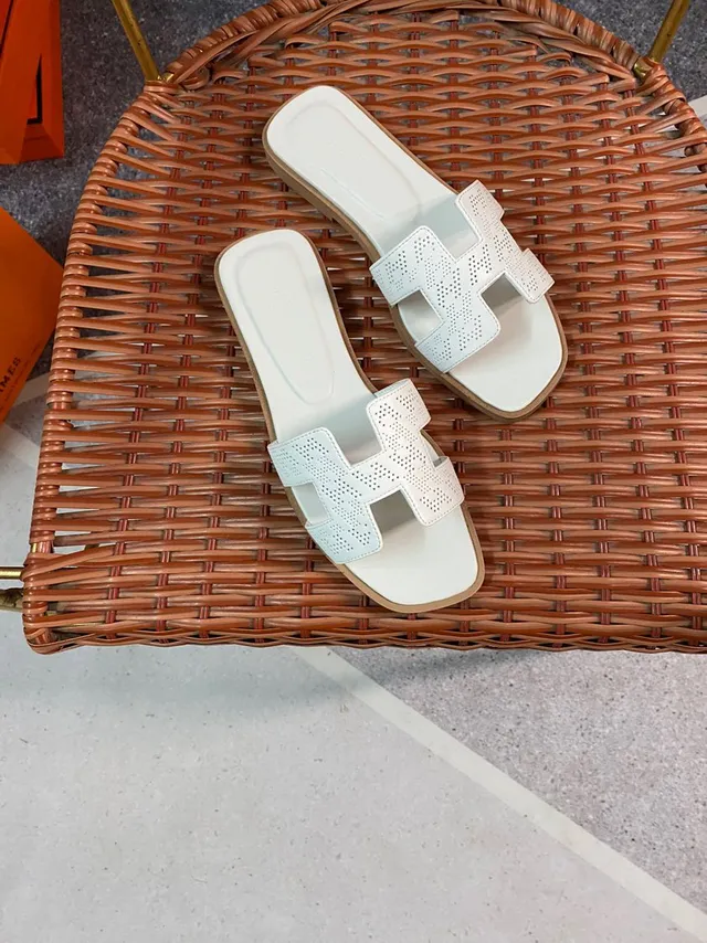 Hermès Oran Perforated H-Strap White Casual Sandals 5