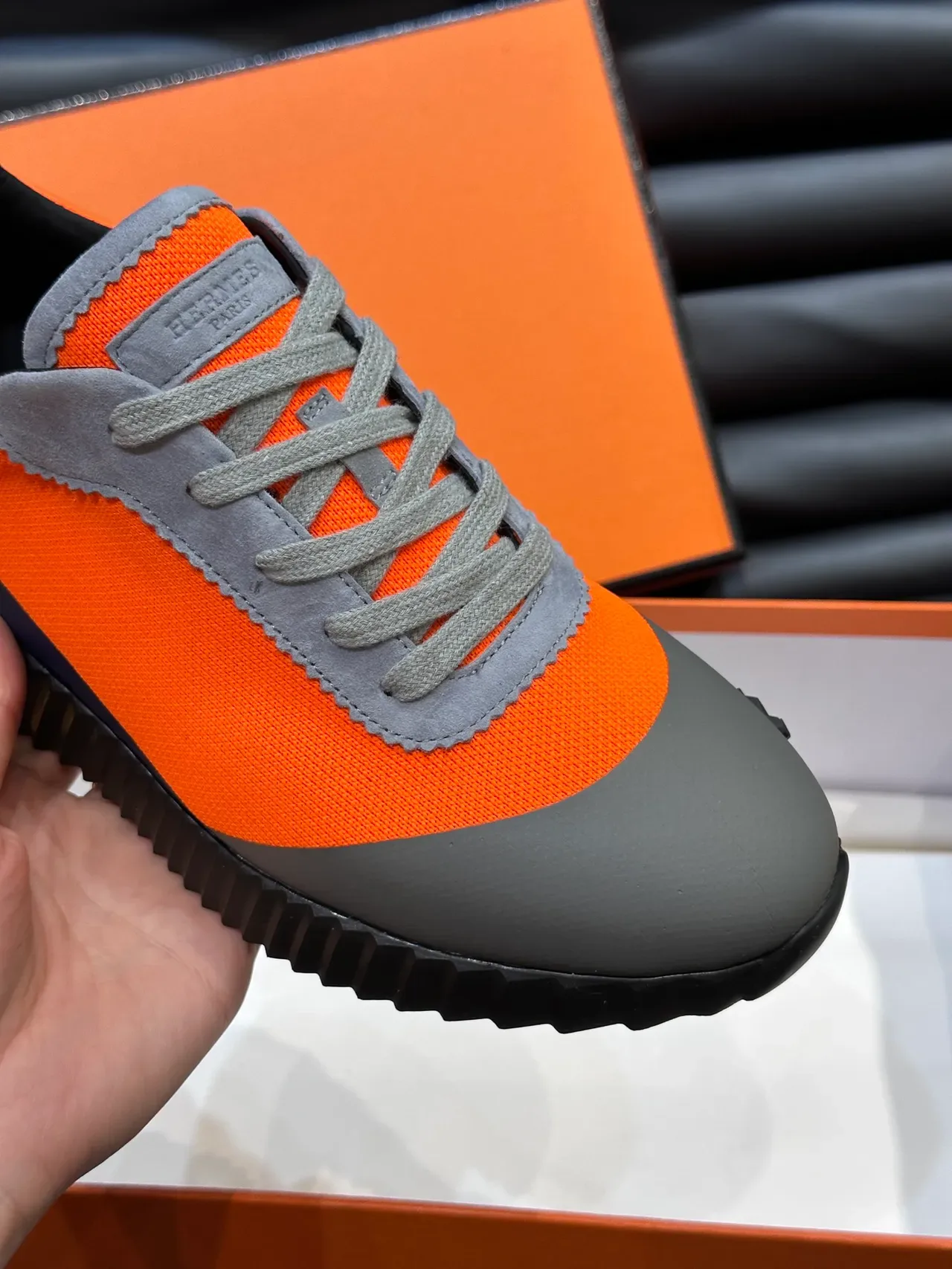 Hermès Oran Runner কমলা নেভি ধূসর লাইফস্টাইল স্নিকার 3