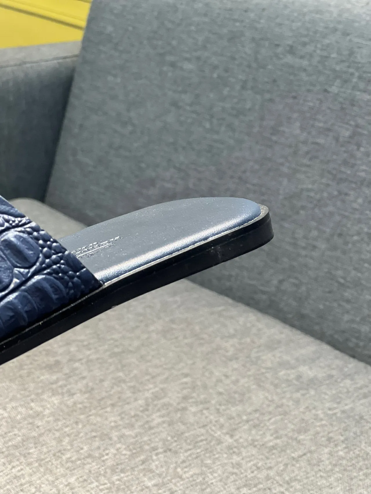Hermès Oran Slides Navy Crocodile-Embossed Leather Slippers 8