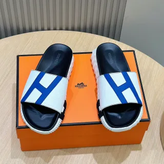 Hermès Oran Slipper White Blue Black Slippers