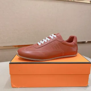 Hermès Orange White Smooth Leather Upper Stitched H Logo Lifestyle Sneakers