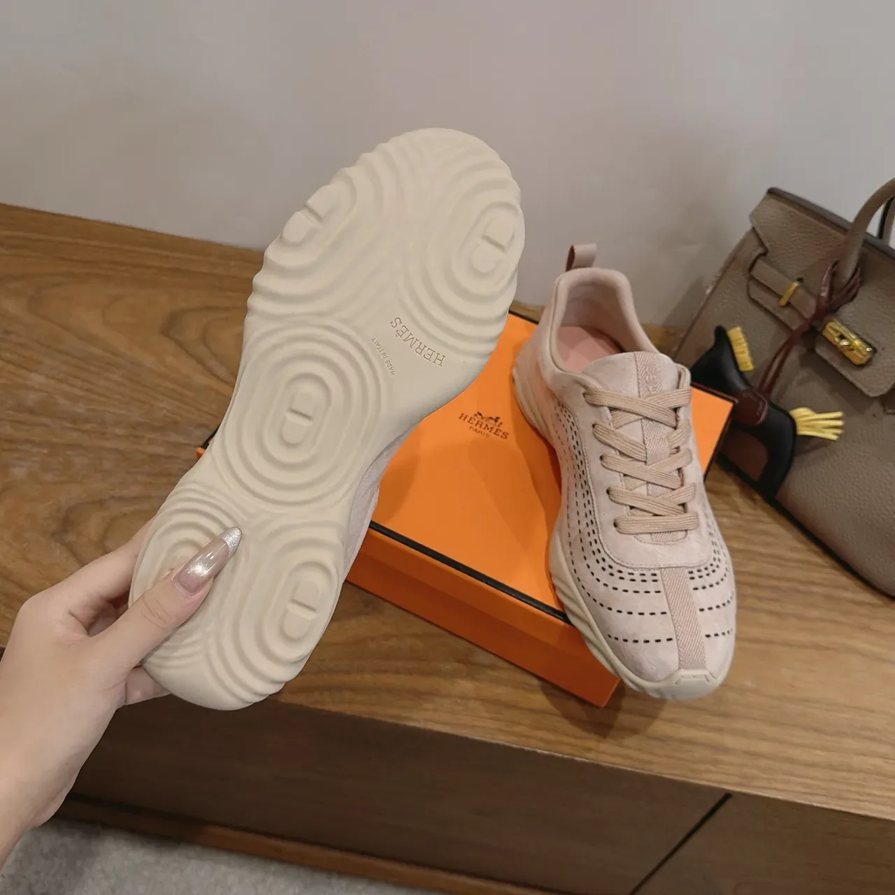 Hermès Perforated Suede Beige Lifestyle Sneakers 3