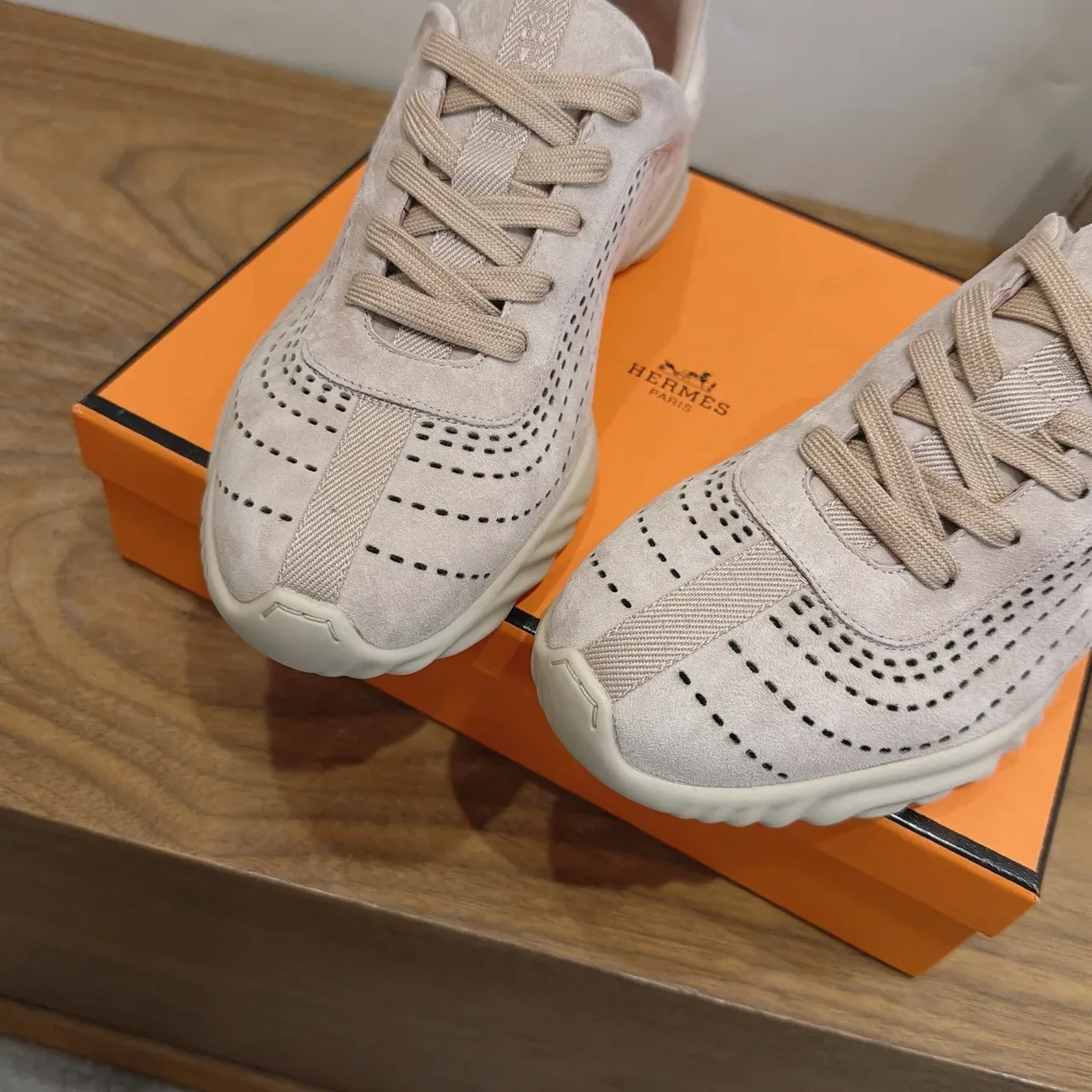 Hermès Perforated Suede Beige Lifestyle Sneakers 4