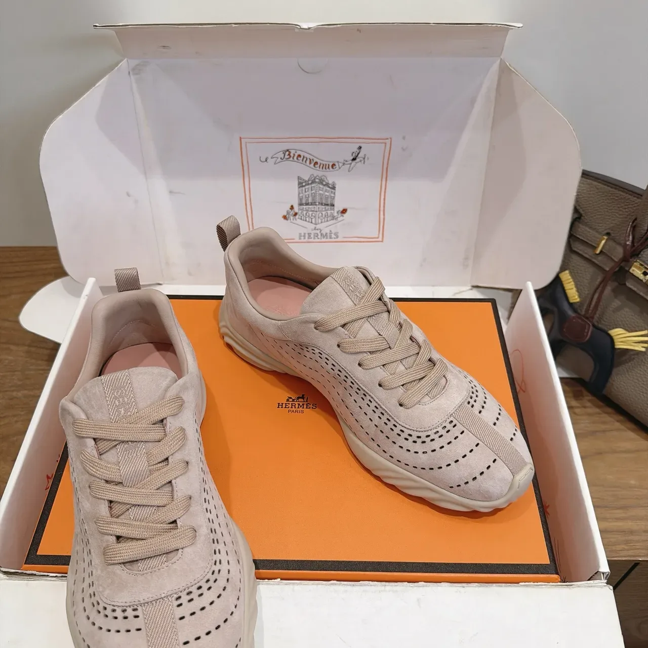 Hermès Perforated Suede Beige Lifestyle Sneakers 6