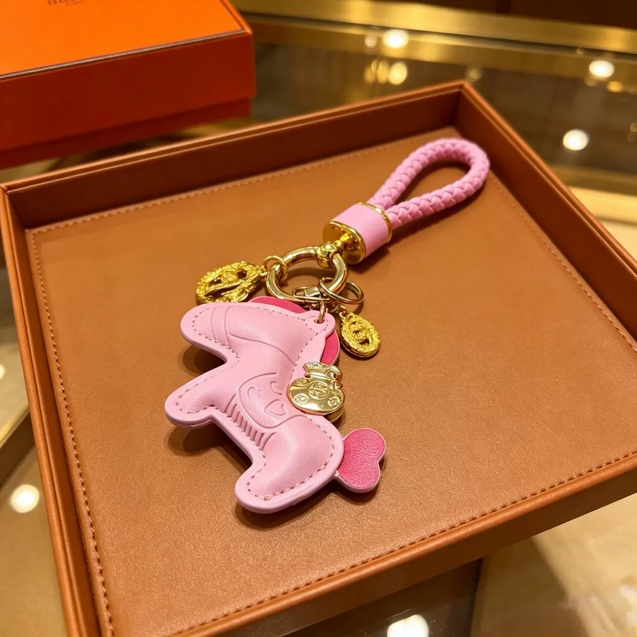 Hermès Ouro Rosa Couro Charme de Cavalo Cinta Trançada Bolsa 4
