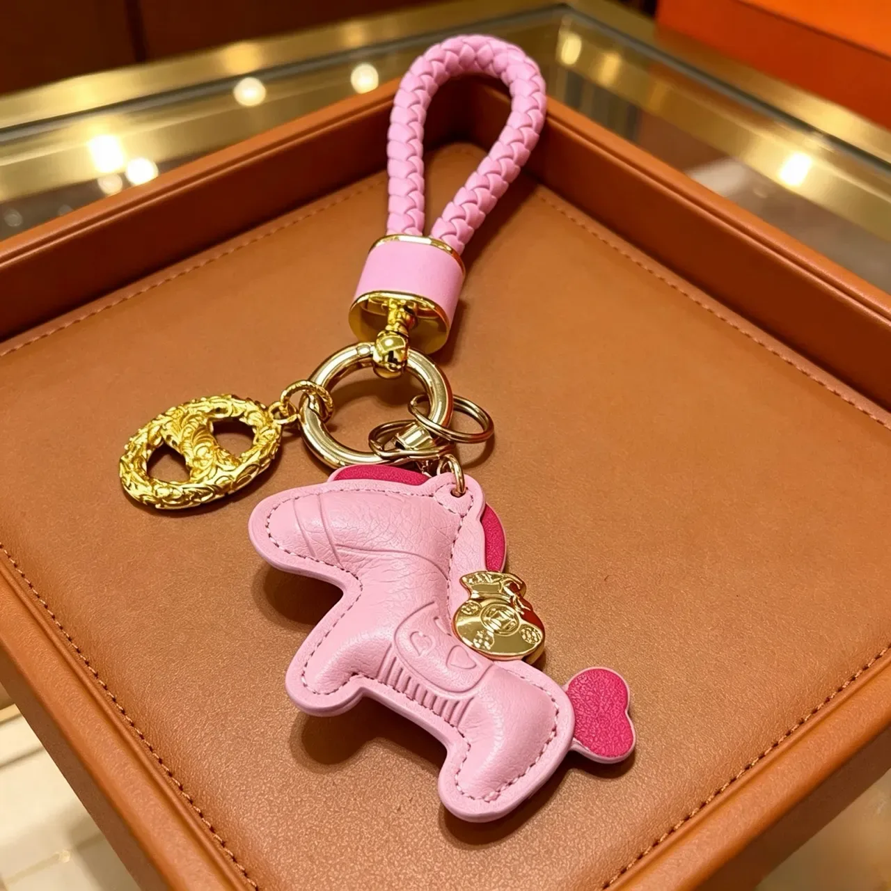 Hermès Ouro Rosa Couro Charme de Cavalo Cinta Trançada Bolsa 5