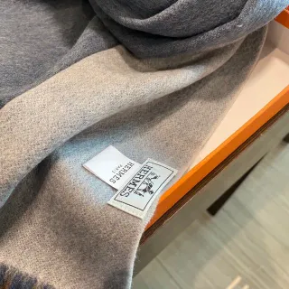 Hermès Two-Tone Gradient Gray Beige Cashmere Scarf