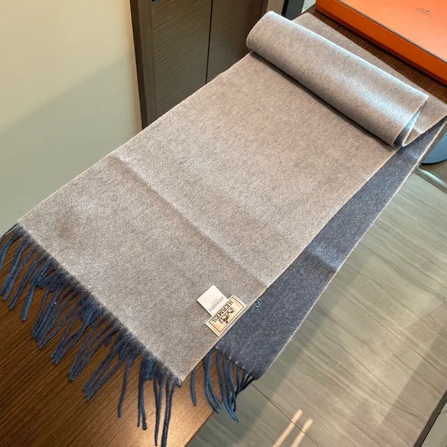 Hermès Two-Tone Gradient Gray Beige Cashmere Scarf 8