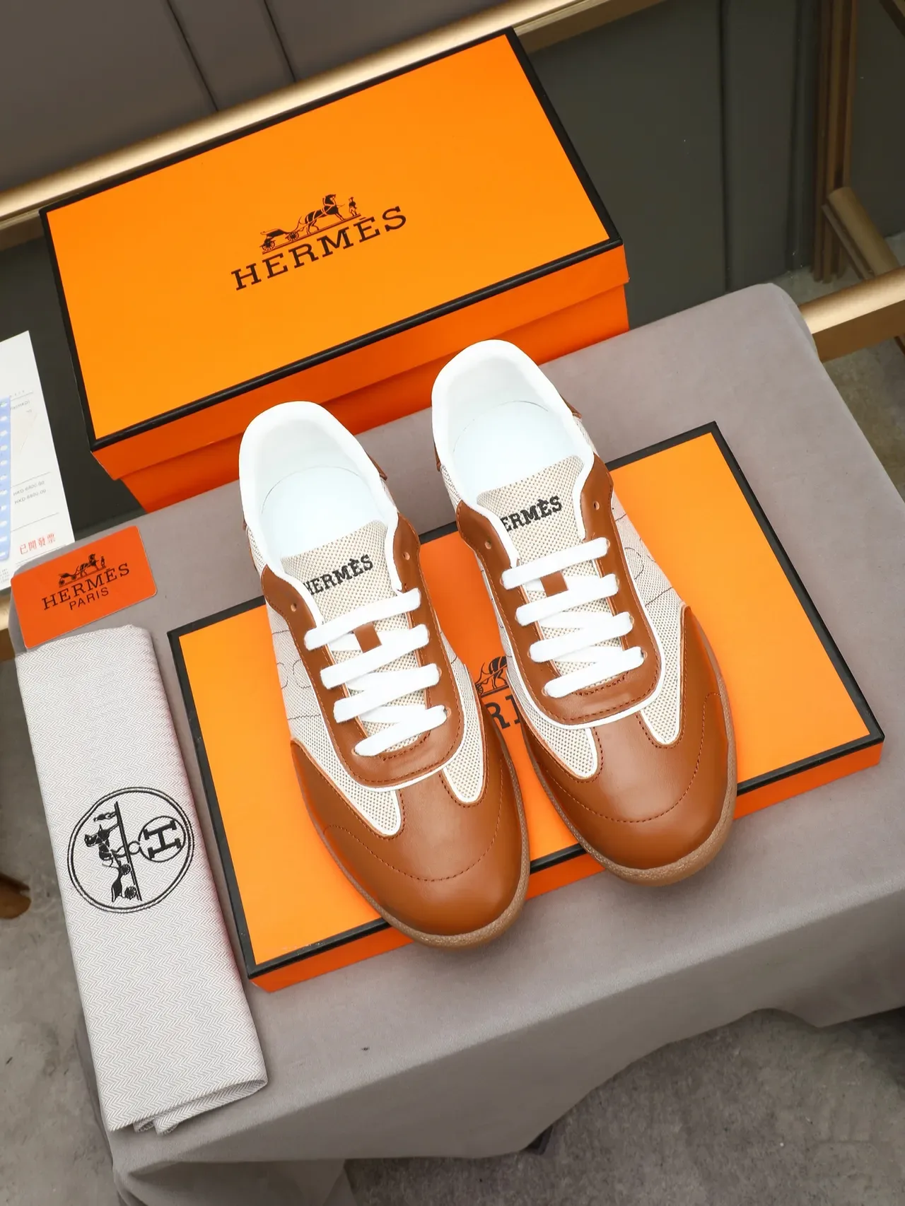 Hermès Two-Tone Leather and Mesh Sneaker 2