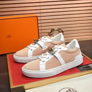 Hermès Two-Tone Textile and Leather Buckle Strap Sneakers