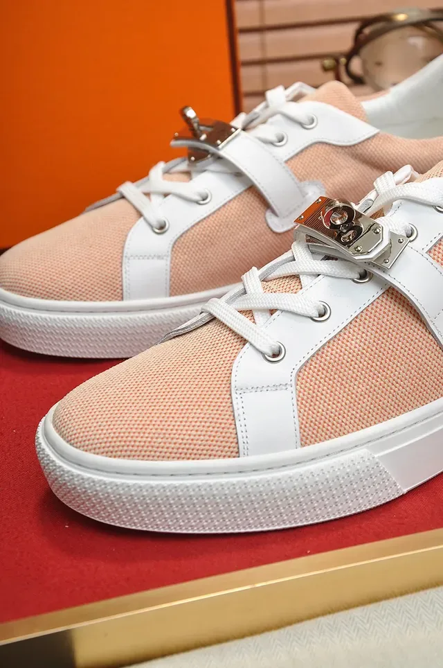 Hermès Two-Tone Textile and Leather Buckle Strap Sneakers 4