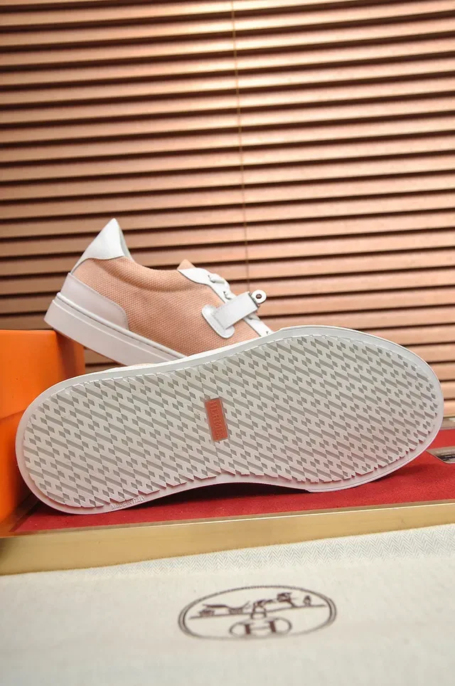Hermès Two-Tone Textile and Leather Buckle Strap Sneakers 5