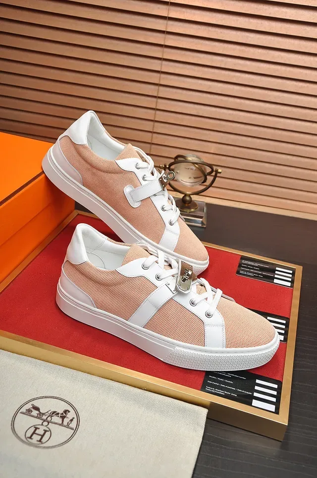 Hermès Two-Tone Textile and Leather Buckle Strap Sneakers 6