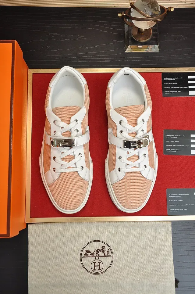 Hermès Two-Tone Textile and Leather Buckle Strap Sneakers 9