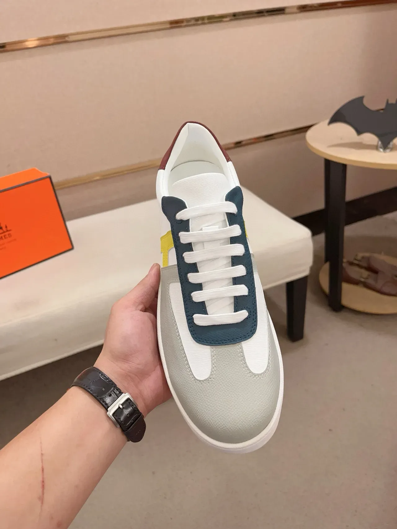 Hermès White Multicolor Color-Blocked Logo Stripe Lifestyle Sneakers 5