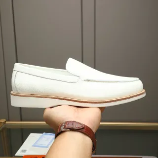 Hermès White Pebbled Leather Moc-Toe Loafer
