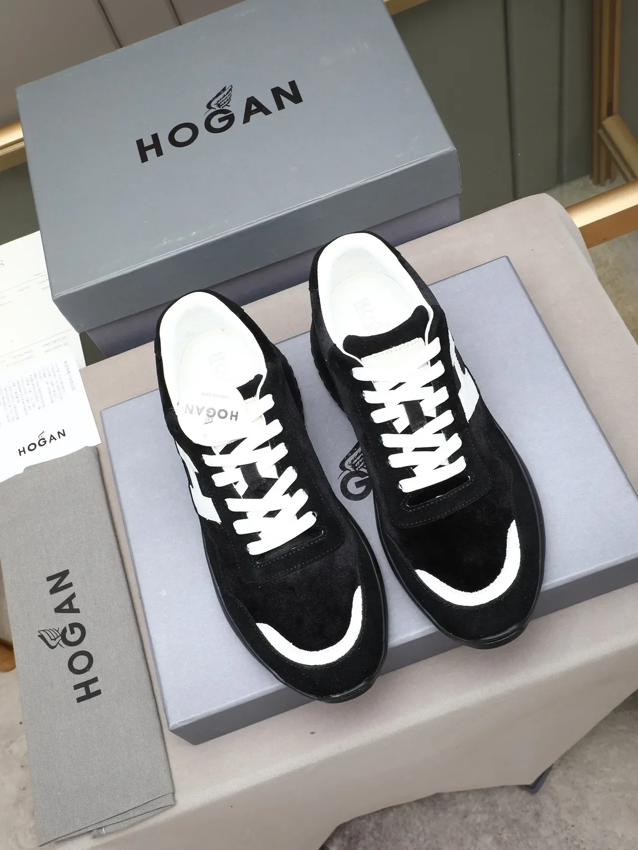 Hogan H-Mock Black and White Suede Lifestyle Sneakers 2