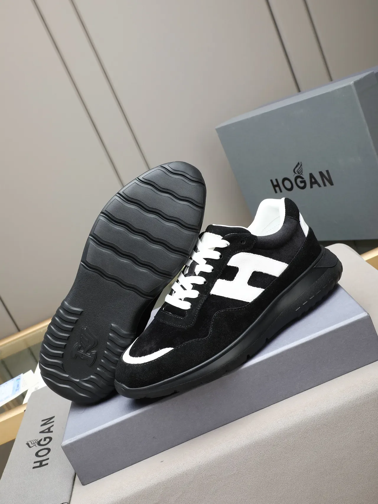 Hogan H-Mock Black and White Suede Lifestyle Sneakers 4