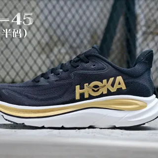 Hoka أسود ذهبي جزء علوي مخرم مصمم منتصف أبيض أحذية جري