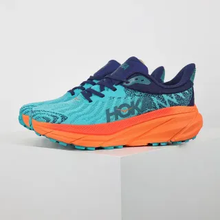 Hoka أحذية جري بألوان أزرق وبرتقالية upper من knit engineered midsole flared