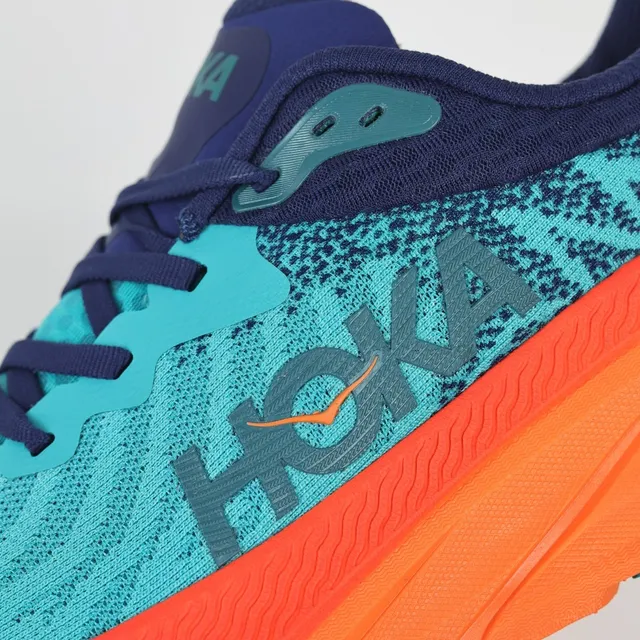 Hoka أحذية جري بألوان أزرق وبرتقالية upper من knit engineered midsole flared 6
