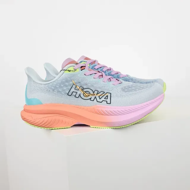 Hoka Blue Pink Engineered Knit Upper Gradient Midsole Running Shoes 3
